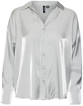 VERO MODA dam Vmqueeny Ls skjorta WVN Ga Noos långärmad blus, SILVER, M