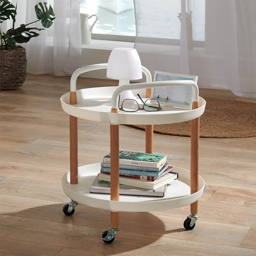 Coopers of Stortford 2-Tier Portable Trolley Patio Lounge Living Room Bedside Table Kitchen Dining Room Space Saver Handy Occasional Cart Wheeled Castors Round