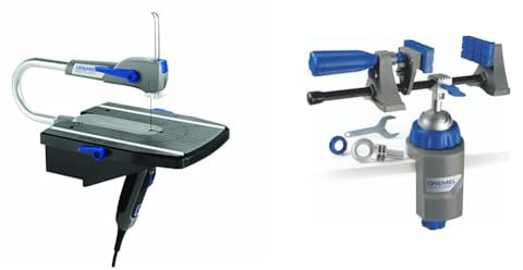 Dremel MS20 Moto-Saw Scroll Saw, 2-in-1 Compact Table Saw & Fretsaw (70 W) with 1 Attachment and 5 Saw Blades, Blue & 2500 Multi-Vise, 3-in-1 Adjustable Bench Vice with Clamp and Tool Holder
