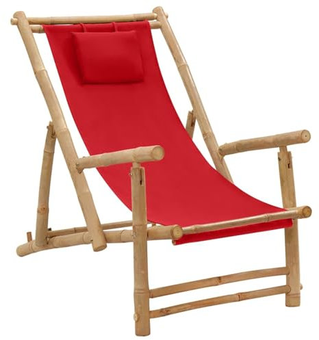 ZEYUAN Liegestuhl, Gartenliege, Sonnenliege, Relaxliege, Deckchair, Terrassenstühle, Beach Chair, Saunaliege, Bambus und Canvas Rot
