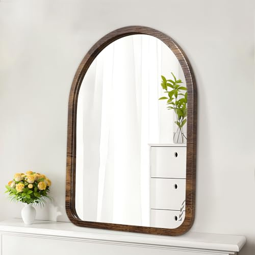 HLFMVWE Kleiner gewölbter rustikaler Holzspiegel Dekorativer Wandspiegel mit Rahmen Schlafzimmer Wohnzimmer Badezimmer Hängender Spiegel 30 x 40 cm
