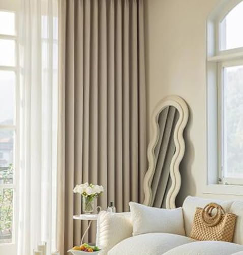 Bishilin Gardinen Blickdicht 2er Set 107x214CM, Verdunklungsvorhänge Ösen Einfach Jacquard mit Blätter Motiv Chenille Vorhänge Khaki Schlafzimmer Kinderzimmer Jugendzimmer