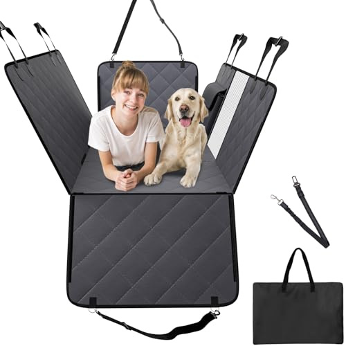 VEVOR Ryggsätesförlängare för hundar, hundhängmatta för bilbaksäte, vattentätt hårt botten, hundsätesskydd för baksätet 137 x 61 cm, stöder 180 kg med nätfönster och förvaringsficka för bil, SUV