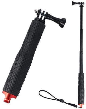 Impermeable Monopod Grip de Mano, Camara Deportiva Palo Telescópico, Palo Selfie Monopié Extensible para Cámara de Acción, Longitud Extensible 19-49 cm (Rojo,19cm)