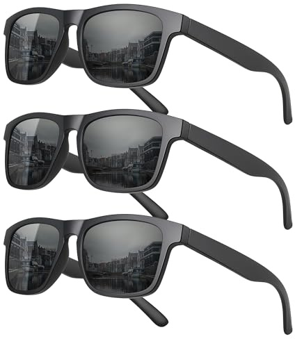 MEETSUN Polarized Sunglasses For Men Women UV Protection Square Frame Sport Fishing Driving Sunglasses (3 Pack) Black
