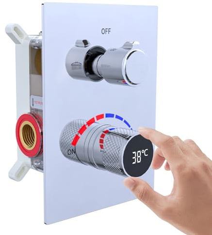 Chrome Digital Temperature-Display Shower Thermostatic Valve 2 Outlets