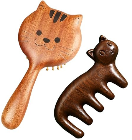Eiflayn Massaggio Testa,2 Pezzi Massaggiatore Cuoio Capelluto Legno Stilizzazione Dei Gatti,Gratta Testa Alleviare La Stanchezza Fisica,Scalp Massager,per Schiena Collo Spalle Mani e Piedi