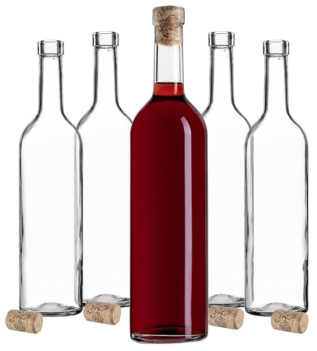 Botellas de vino KADAX 750ml, 30 unidades, botellas de cristal vacías con corcho para vino, licores y espirituosos, botellas de licor de cristal para rellenar (transparente)