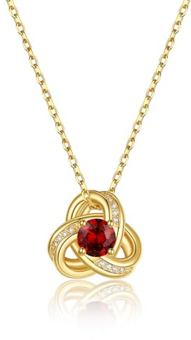 GoldChic Collier Femme Pierre de Naissance Janvier Grenat Synthétique en Zircon Cubique, Pendentif Noeud d’Amour avec Chaîne Fine 1,4 mm / 41+5 cm Ajustable