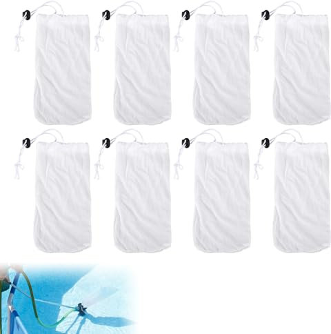 8pcs Pools Vacuum Mesh Bags, 10x5 inch Pool Cleaner Leaf Bag Replacement Fine Mesh Filter Bag Durable Nylon Pool Vacuum Filter Bags for Swimming Pools, Aquariums, Ponds Cleaning Tool Accessories