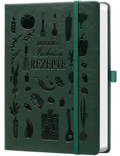 HwxBen Ricettario A5 da scrivere fai da te – Le mie ricette preferite – Libro da cucina e da forno fai da te – Design da cucina verde scuro, carta da 120 g (14,5 x 21 cm) – Ideale da regalare agli