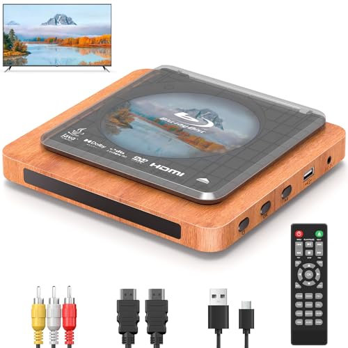 2025 Blu-ray-Player mit HDMI/AV-Kabel und Fernbedienung, Dolby Audio/DTS, 1080P, spielt Blu-ray A1, alle DVDs (PAL), USB, Retro-Design