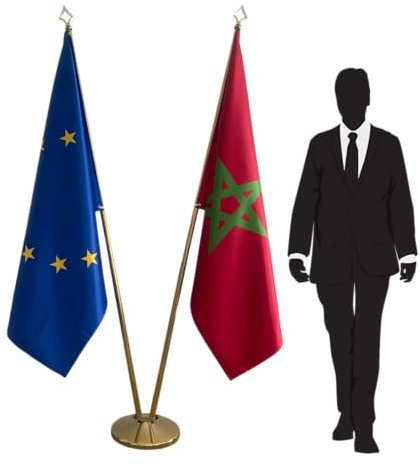 Drapeaux Europe et Maroc avec mâts et pied. Code CN8-EU-MA-L