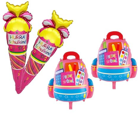 GWAWG Einschulung Luftballons Set 4 Stück, Schulkind Folienballon Zuckertüte Deko Schulanfang Jungen Mädchen Schuleinführung Helium Ballon Einschulung Deko 2025 Party Geschenk (Blau)