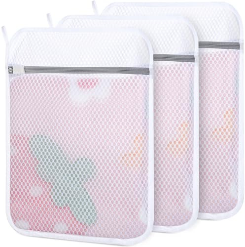 Dntorx 3 PCS Durable Honeycomb Mesh Laundry Bags for Delicates with Zipper, Reusable Laundry Bags for Washing Machine Washing Bags for Laundry Wash Bags for Clothes, Socks, Underwear, Bra (12inx16in)