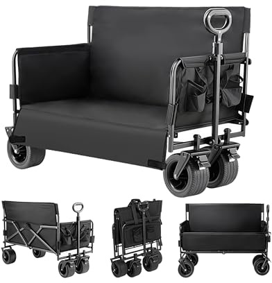 Veitoalioy Carrello da Giardino Pieghevole, Spiaggia Carrozza da campeggio, Carrello per la pesca e lo shopping dotato le ruote del serbatoio si adattano a tutti i terreni (LY008-BLACK)