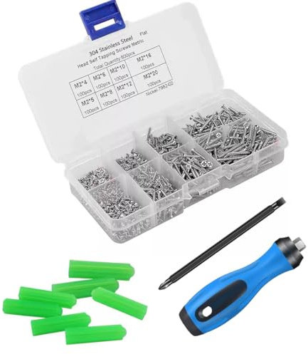 Purekay Universalschrauben Sortiment 901 teilig Selbstschneidende Schrauben mit Senkkopf Schrauben Expansionsrohr aus Kunststoff Set für Holz und Metall mit Aufbewahrungsbox Diverse Größen