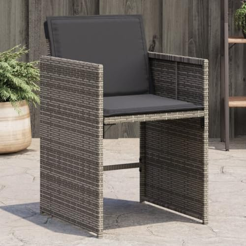 Mimdixy Gartenbestuhlung Gartensessel,Gartenstühle mit Kissen 4 STK. Grau Poly Rattan Verandabank