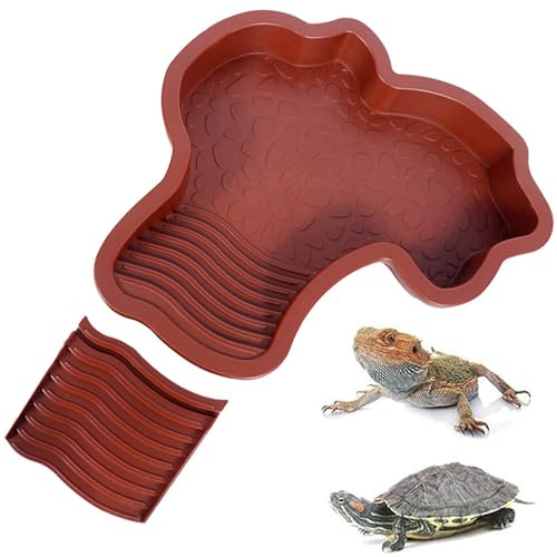 FDDU Piscine pour Tortue avec Détachable Rampe, Générique Bol d'eau pour Reptiles avec Échelle, Bassin de Douche pour Terrasse, Piscine Tortue Terrestre Mangeoire, pour Tortues, Grenouille, Gecko