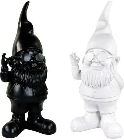 Trends for living Gartenzwerg OK-Symbol 27 cm Weiß oder Schwarz Dekorative Gartenfigur frecher Gartenzwerg Statue Dekoration - Lustige Gartenzwerge (Schwarz)