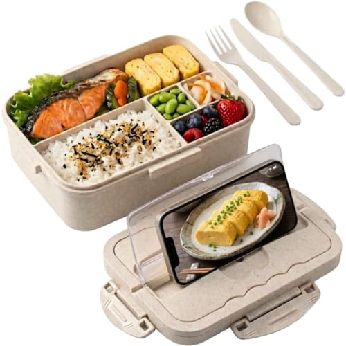 Lunch box - Bento 3 compartimentos con soporte smartphone y cubiertos