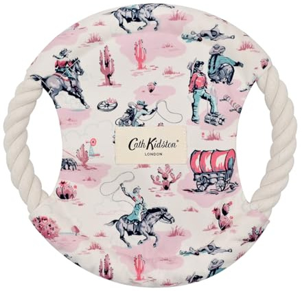 Pet Brands Cath Kidston Dog Frisbee Toy, Durable Rope Tug & Fetch Disc for Boredom, Outdoor Exercise Toy for Small to Medium Dogs, Dental Ring with Built-in Squeaker | Cowgirl Print, 23cm Approx