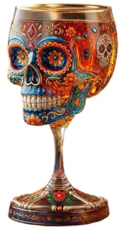 Introti Copa de coleccionista del Día de los Muertos que no se decolora, esqueleto floral, cáliz de cristal, multifuncional, coloridos esqueletos florales, novedosos vasos para decoración gótica del
