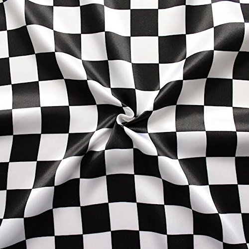 STOFFKONTOR Satin Stoff Start-Ziel Flagge - Meterware, Farbe Schwarz-Weiss - zum Nähen von Bekleidung und Dekorationen