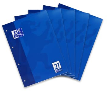 Oxford Schule Schulblock A4 liniert, Lineatur 21, 50 Blatt, kopfgeleimt, 5 Stück