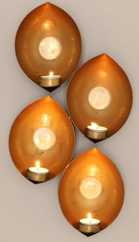 Wandkerzenhalter, Teelichtschalen aus Metall, individuelle Struktur, Gold | Lebendige Farben, einfache Wandmontage, zwei Rückseiten-Ösen, matt schwarz