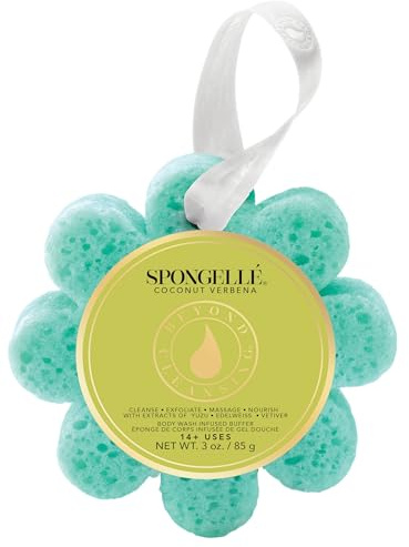Spongellé Coconut Verbena Wild Flower Bath Sponge | Built-in Body Wash & Body Scrubber, Shower Loofah Sponge for Women | 14+ uses