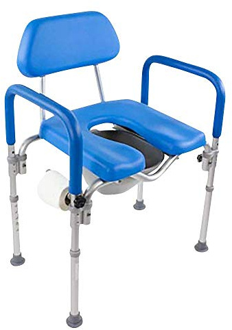 Dignity Ultra-Premium Padded Commode Shower Chair, Comfortable Raised Toilet Seat with Padded Arm Handles and Backrest, for Seniors, Elderly, Adjustable Height, Includes Commode Pail and Lid, Blue