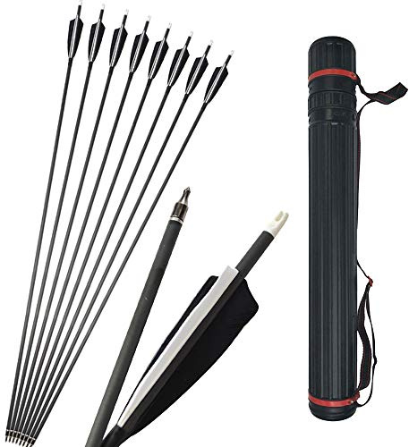 MILAEM 34 Carbon Pfeil Spine 500 Bogenpfeile Jagdpfeile Naturfeder mit 100 Korn Pfeilspitze austauschbarer Kohlenstoffpfeile für Recurve Bogen Compound Bogen Bogenschießen Jagd