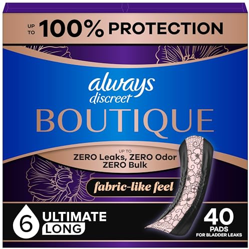 Always Discreet Boutique Incontinence Pads, for Bladder Leaks, Extra Heavy Absorbency, Long Length, 40 Count (2 Packs of 20)