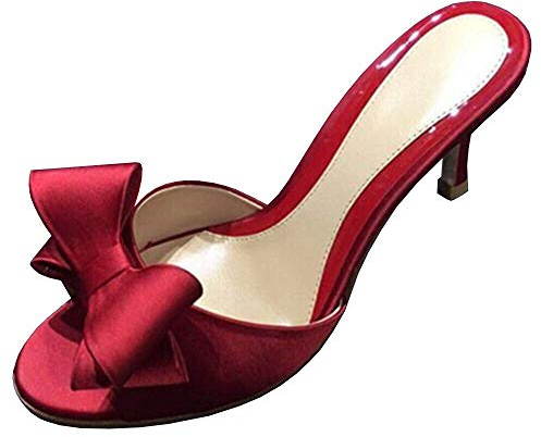 BININBOX Scarpe estive eleganti da donna in raso con nodo a fiocco Sandali e muli con tacco alto