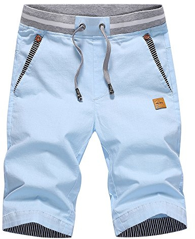 Tansozer Mens Summer Casual Shorts Cotton with Pockets Elasticated Waist Sky Blue M