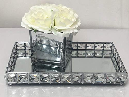 Decorative Crystal Chrome Mirrored Tray Rectangular Decoration Decorative candle display vanity candle tray wedding table plate 30cmx19cm
