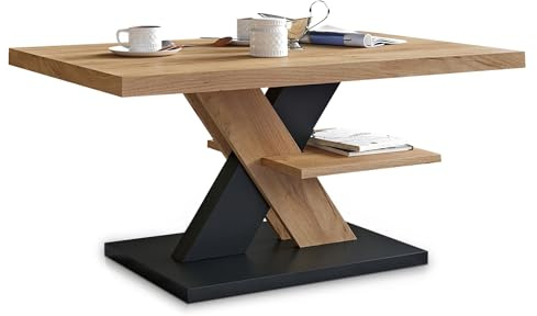 Viosimc Couchtisch, Moderner Wohnzimmertisch, Modern Möbel Wohnzimmer, Kaffeetisch, Sofatisch mit Großer Ablage, Beistelltisch für Tee und Kaffee – Coffee Table for Living Room - Eiche & Schwarz