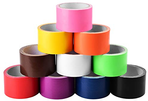 AUMUA Nastro Telato Colorato, 50 mm x 9,1 m, Nastro Adesivo Telato, Nastro Isolante, Nastro in Tessuto, Nastro Americano, Duct Tape per Riparazione, Mestiere, Decorare ed Educare, 10 Rotoli