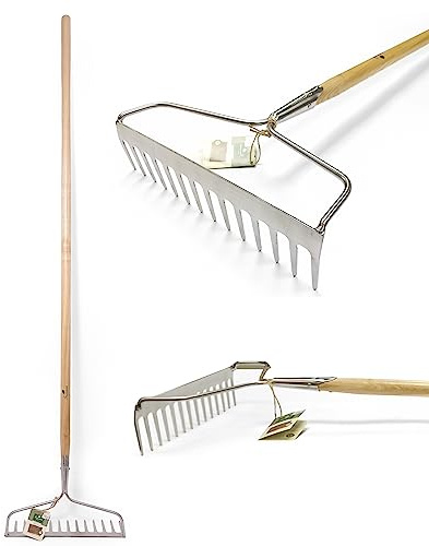 Greenman Garden Soil Bow Rake Stainless Steel Heavy Duty Ash Handled 14 Teeth Durable