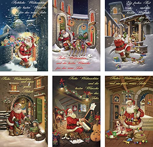 Schaulade 6 Weihnachtsmann Weihnachtskarten mit Umschlag Set. Doppelkarten Klappkarten mit Briefumschlag. Weihnachtspostkarten Nostalgie Weihnachten Karte Postkarte