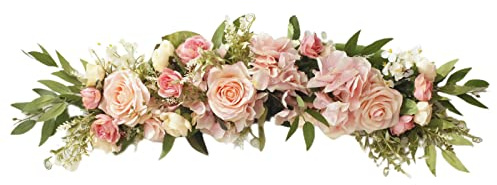 BFYDOAA Rosengirlande, Hochzeitsbogen, künstliche rosa Rose, Pfingstrosen, Girlande mit grünen Blättern, Kranz für Hochzeitsbogen, Haustür, Haus, Wanddekoration