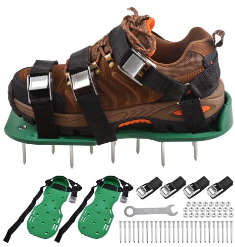 Shaddock Fishing Rasenbelüfter Schuhe Gartengras Rasenbelüfter Nagelschuhe mit mit 26 Spikes und 4 verstellbaren Riemen Belüfter Sandalen für Garten Patio Rasen Garten Bodengras