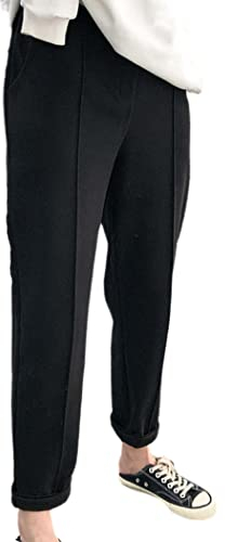 Dickere Damen-Bleistifthose, Frühling, Winter, Übergröße, OL-Stil, Wolle, Arbeitsanzug, lockere Hose, Caprihose, Schwarz , XL