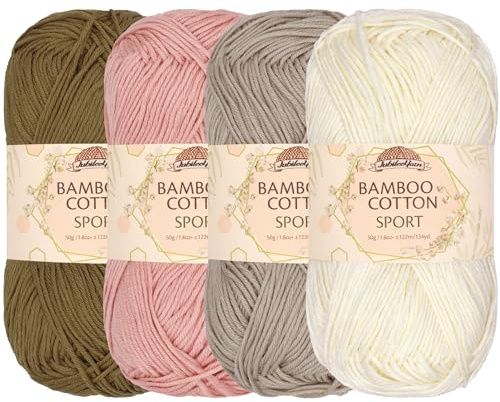JubileeYarn Bamboo Cotton Sport Yarn - 50g/Skein - Shades of Neutral Tones - 4 Skeins
