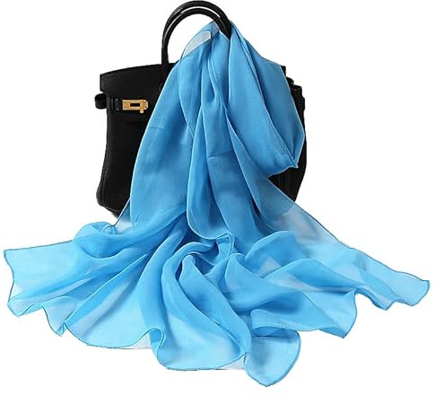 AMAYJUELONG Écharpe transparente en mousseline de soie pour femme, écharpe de cou unie pour femme des années 50, poids léger pour toute l'année, 160 x 50 cm, bleu, 160*50cm