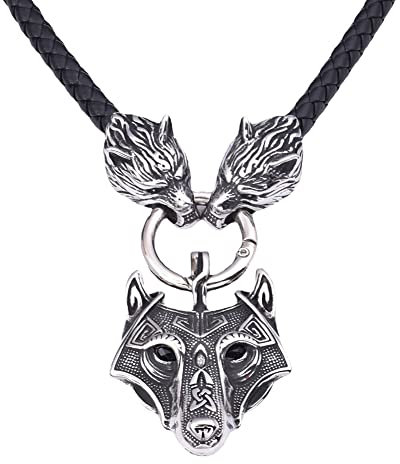 DFWY Wikinger Wolfskopf Anhänger Leder Halskette Für Männer, Geflochtene Lederkette Mit Keltischem Wolf Aus Nordischem Edelstahl, Skandinavischer Schmuck des Nordischen Heidnischen Tieramuletts