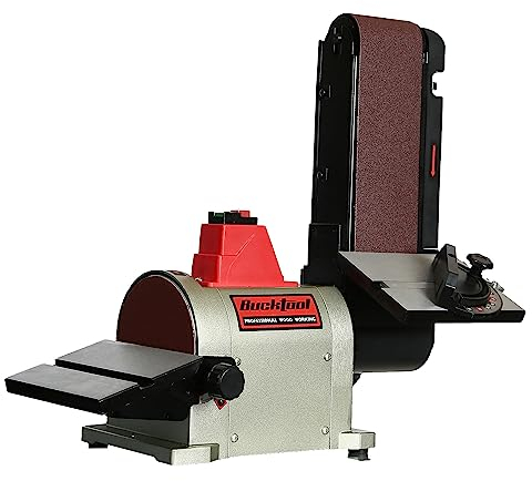 BUCKTOOL 500W Band-Tellerschleifer mit Zubehör | Bandschleifmaschine mit Schleifbandgeschw. 552 m/min, Schleifteller Drehzahl 2980 min-1