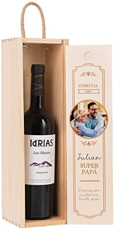 Wanapix | Pack Caja de Vino Personalizada con Botella para Regalar | Vino Ecológico | Caja de Vino Personalizada con Botella de Vino| Regalo para Ocasión Especial (Caja Individual, Blanco)