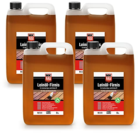 MK BAUCHEMIE Leinöl-Firnis - Doppelt gekochtes Holzöl als natürlicher Holzschutz für Möbel - Wasserabweisend, 20 Liter